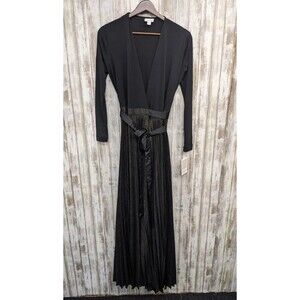Lularoe Maxi Wrap Dress XXS Black Gold Pleated Witchy Whimsigoth Dark Romantic